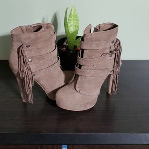 Faux suede bootie heel